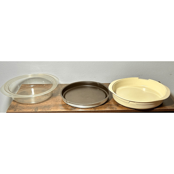 3 Pcs Anchor Hocking MicroWare Round Browning Skillet with Lid Microwave PM400 - Picture 6 of 11